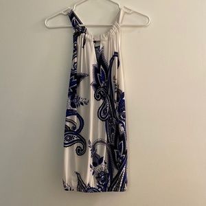 INC tank top with blue, black and white paisley pattern.